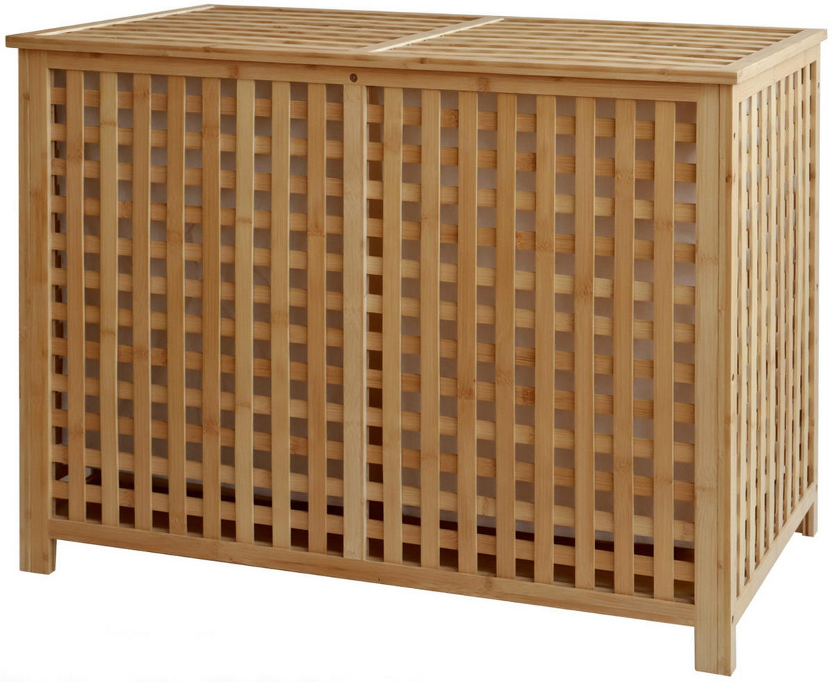 WÄSCHEBOX Hanau 2 Fächer je 95 Liter 88x46x68cm Holz Natura Wäschesammler - Naturfarben, Holz (88/68/46cm) - DELUKE
