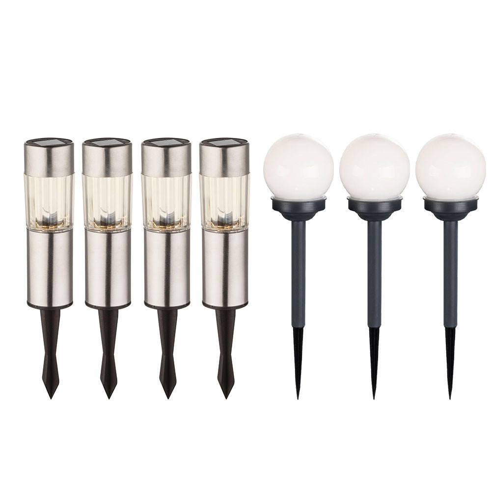 LED AUSSENLEUCHTE Solarlampe Kugel Weiß 7er Set - Silberfarben, Metall (38/10/38cm)