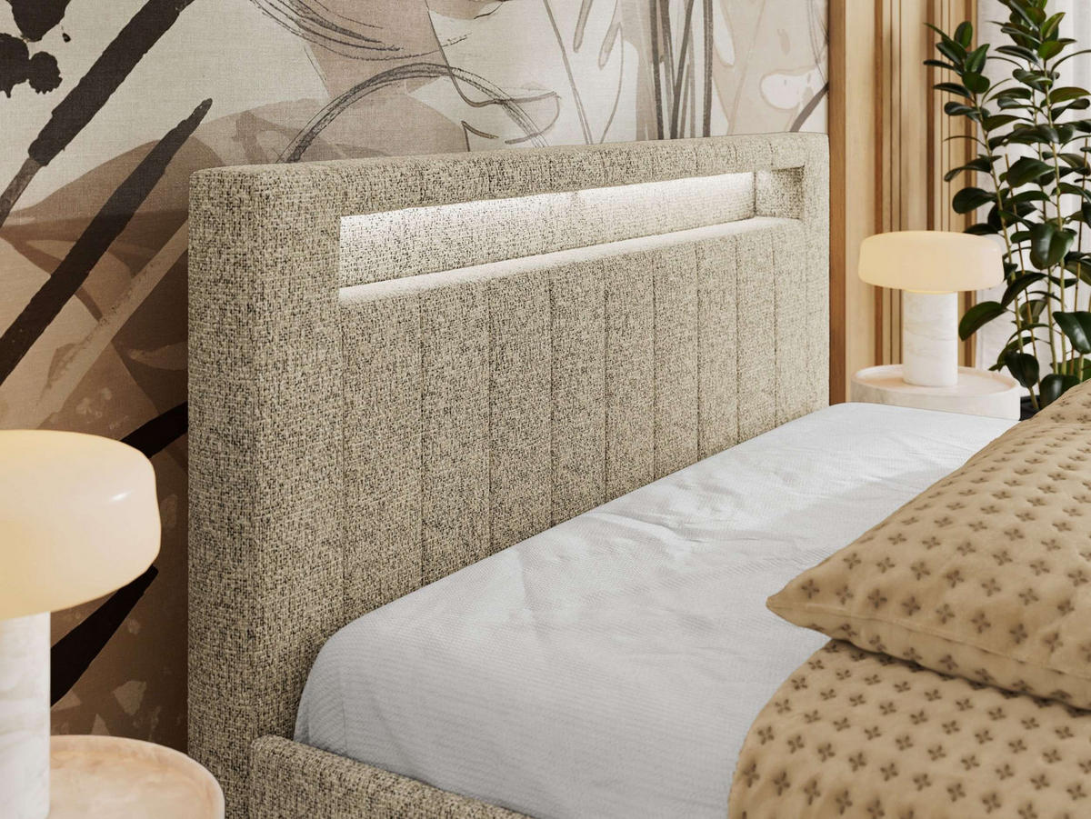 POLSTERBETT GOLD 5 CLASSIC 180/200 - Dunkelbeige Strukture - Schaum-Matratze - Taupe, Textil (180/200cm) - MKS