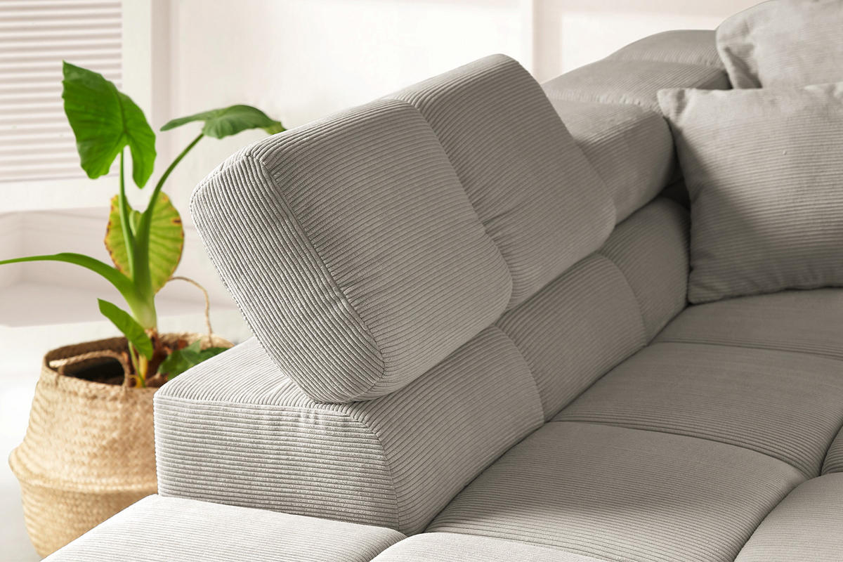 ECKSOFA MIT MOTORISCHEM SITZVORZUG NEVADA Grau Cord - Schwarz/Grau, Kunststoff/Textil (319/215cm) - KAWOLA
