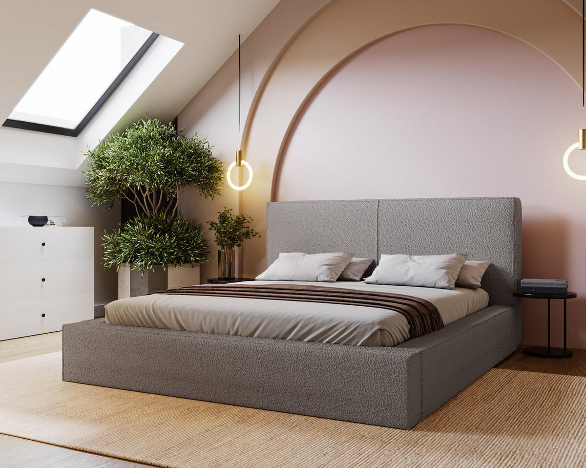 POLSTERBETT 180x200 Morin mit Bettkasten, Boucle, Hellgrau - Hellgrau, Holz/Textil (180/200cm) - Emporius