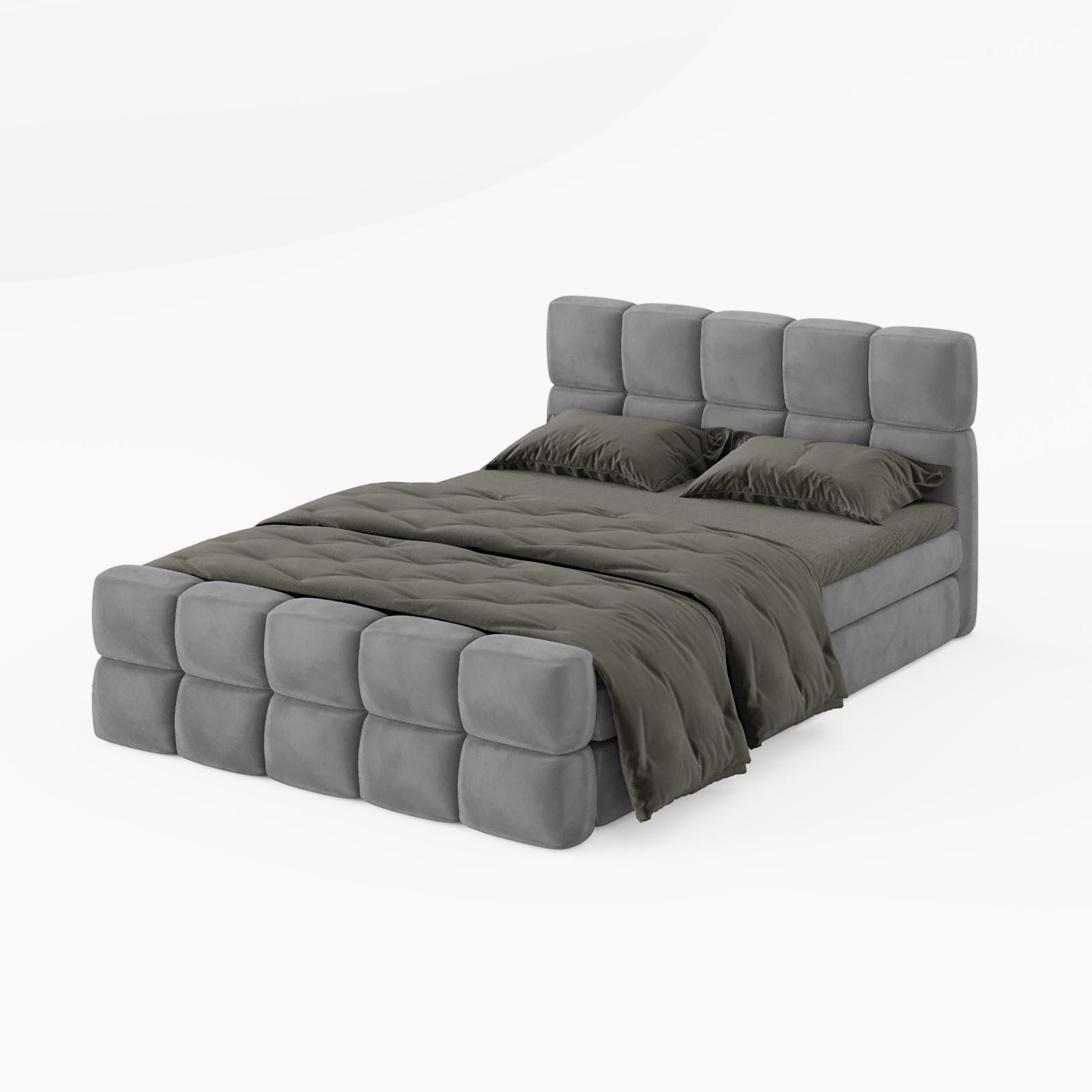 BOXBETT Vanessa 140/200 cm, in Grau, Velours-Stoff, Bettkasten, Matratze, Topper - Grau, Textil (140/200cm) - Barchello