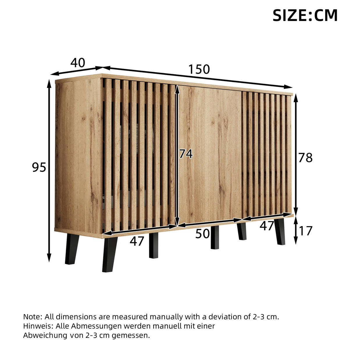 WOHNWAND / Lowboard 180/40/55 cm mit Sideboard 150/40/95 cm in Naturholzoptik - Hellbraun, Holzwerkstoff (180/55/40cm) - BEAOK