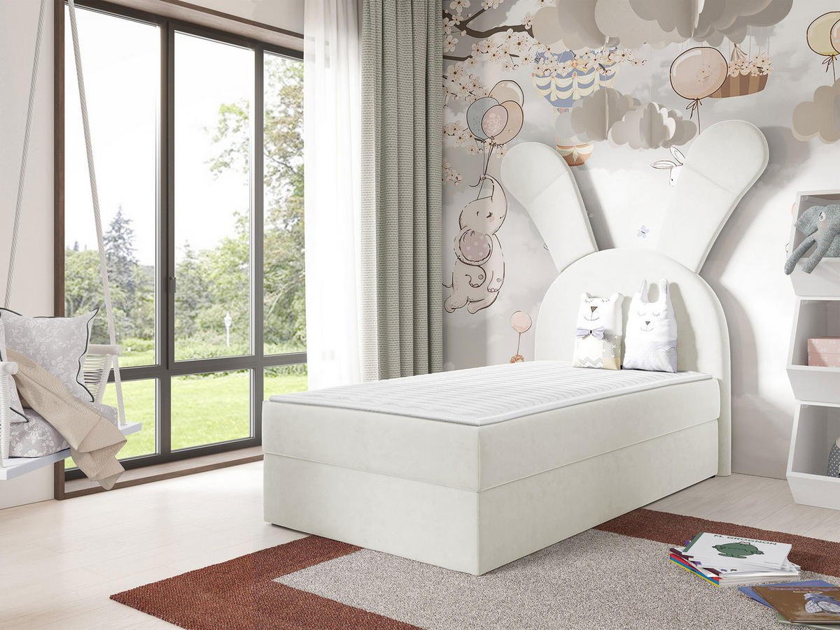 BOXBETT Bunny Light, Seite: Links - Creme/Schwarz, Holz/Textil (100/200cm) - MIRJAN24