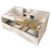 HOLZ-TAGESBETT 90/200 cm mit Bettkasten, USB/Type-C und Lattenrost - Weiß, Textil (90/200cm) - BEAOK
