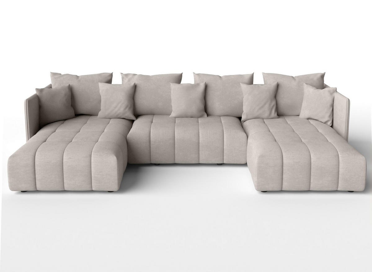 WOHNLANDSCHAFT Mersino Beige 353/180/83 cm – Wohnlandschaft fürs Wohnzimmer - Beige/Schwarz, Kunststoff/Textil (353/83/180cm) - AX Living
