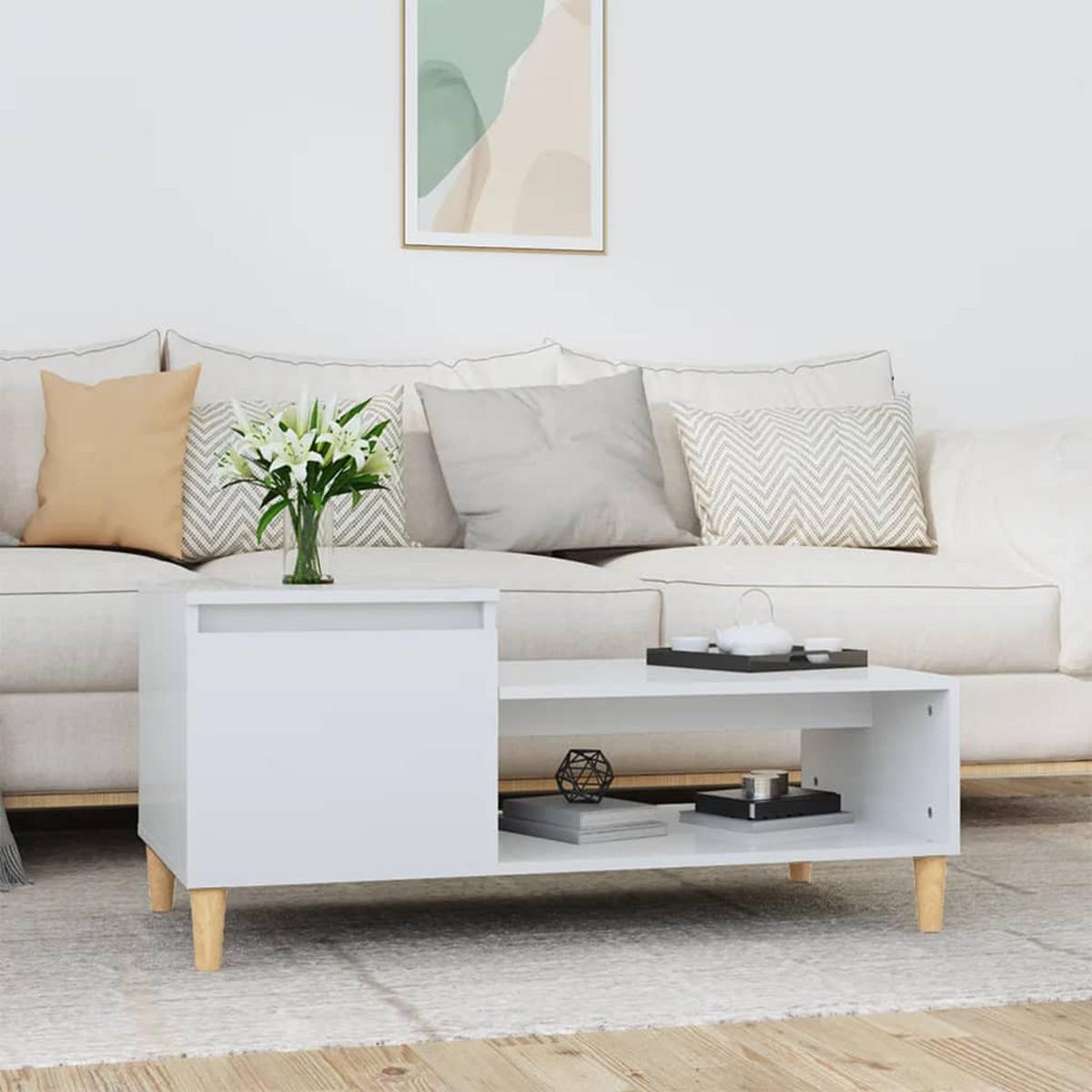 COUCHTISCH Hochglanz-Weiß 100x50x45 cm Holzwerkstoff - Weiß, Holzwerkstoff (100/50/45cm) - furnicato