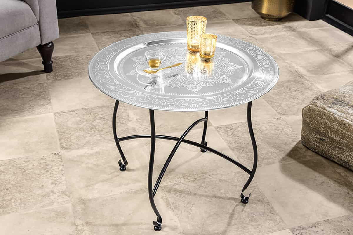 COUCHTISCH MARRAKESCH Eisen rund Silber 60cm - Silberfarben, Metall (60/60/51cm) - riess-ambiente