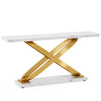 KONSOLENTISCH Marmoroptik Weiß Metall Gold 140×30×80 cm - Weiß Hochglanz/Goldfarben, Holzwerkstoff/Metall (30/140/80cm) - Quality Elegance