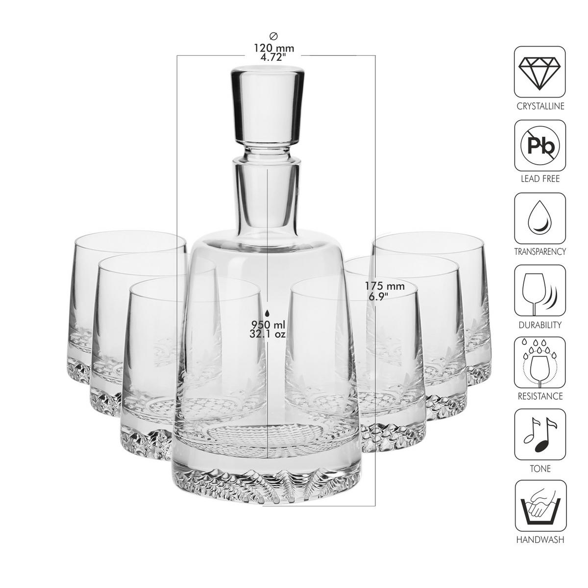 WHISKY SET, 7er-Set, 950 ml / 370 ml, Hangemacht - Transparent, Glas (0.95L) - Krosno Glass