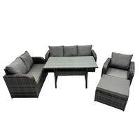 Gartenmöbelset mit 3-Sitzer Sofa,Esstisch,Polyrattan Dunkelgrau 7-Sitzer - Dunkelgrau/Grau, Glas/Kunststoff - Fimous