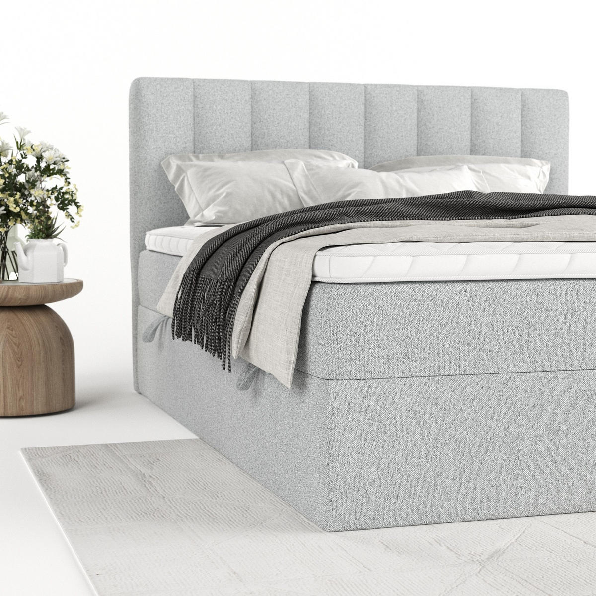 BOXBETT Bari 200/200 cm Hellgrau im Riva Stoff - Hellgrau, Holz/Holzwerkstoff (200/200cm) - AltaBeds