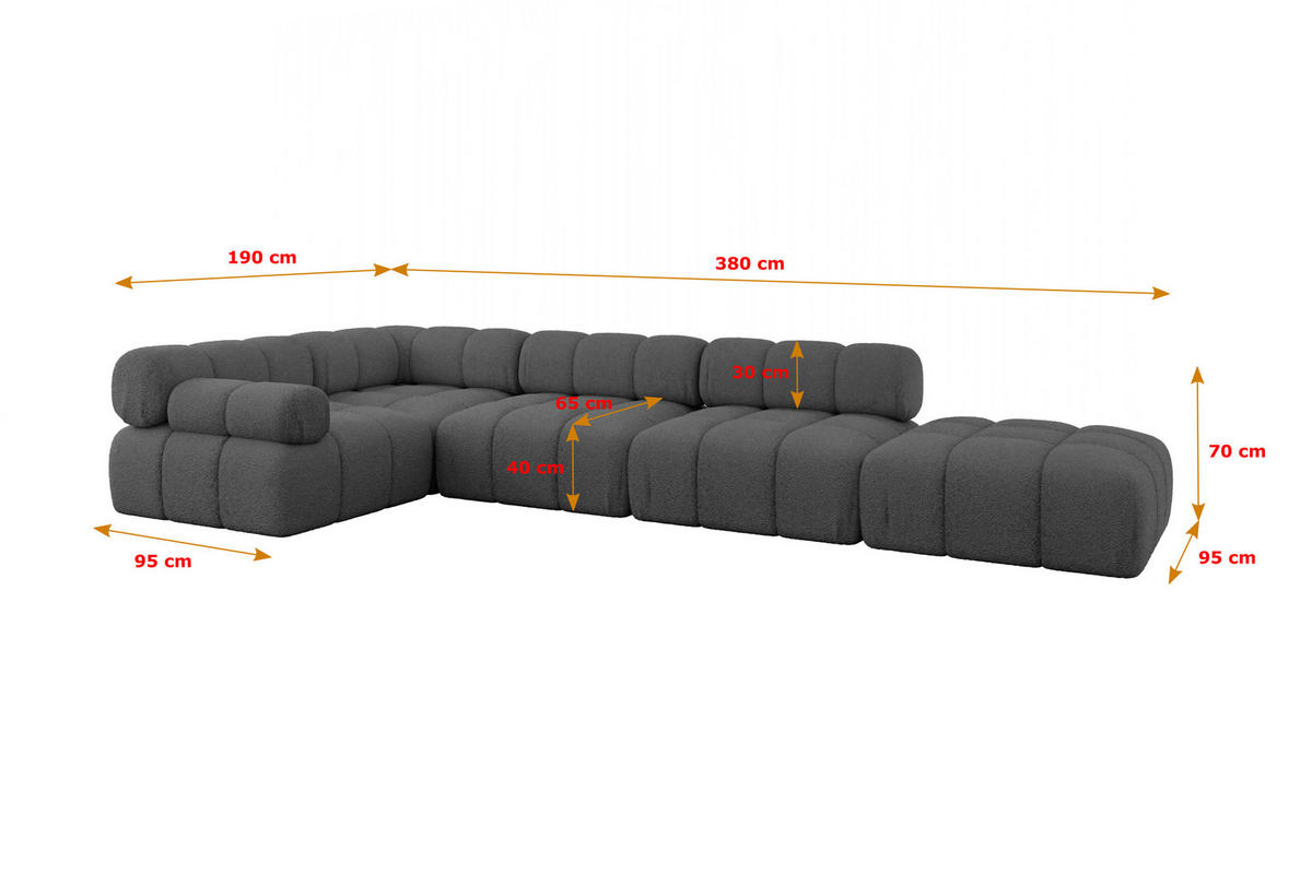ECKSOFA modulares Sofa Felto-L2 - 380x190x70 cm Grau Bouclé - Grau, Holzwerkstoff/Textil (380/190cm) - ALTDECOR