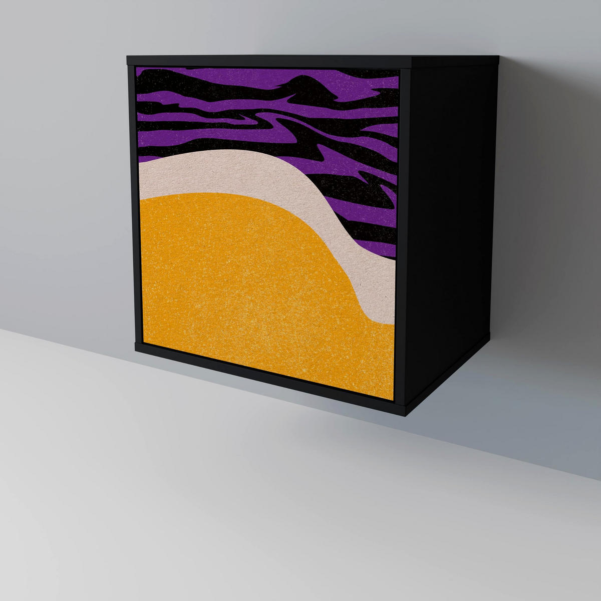 SIDEBOARD INDEPENDENT BORDER, Schwarz, 57,5x42x75,5 cm, Goldfarbene Metallfüße - Goldfarben/Multicolor, Holzwerkstoff/Metall (57.5/75.5/42cm) - SpaceRebels
