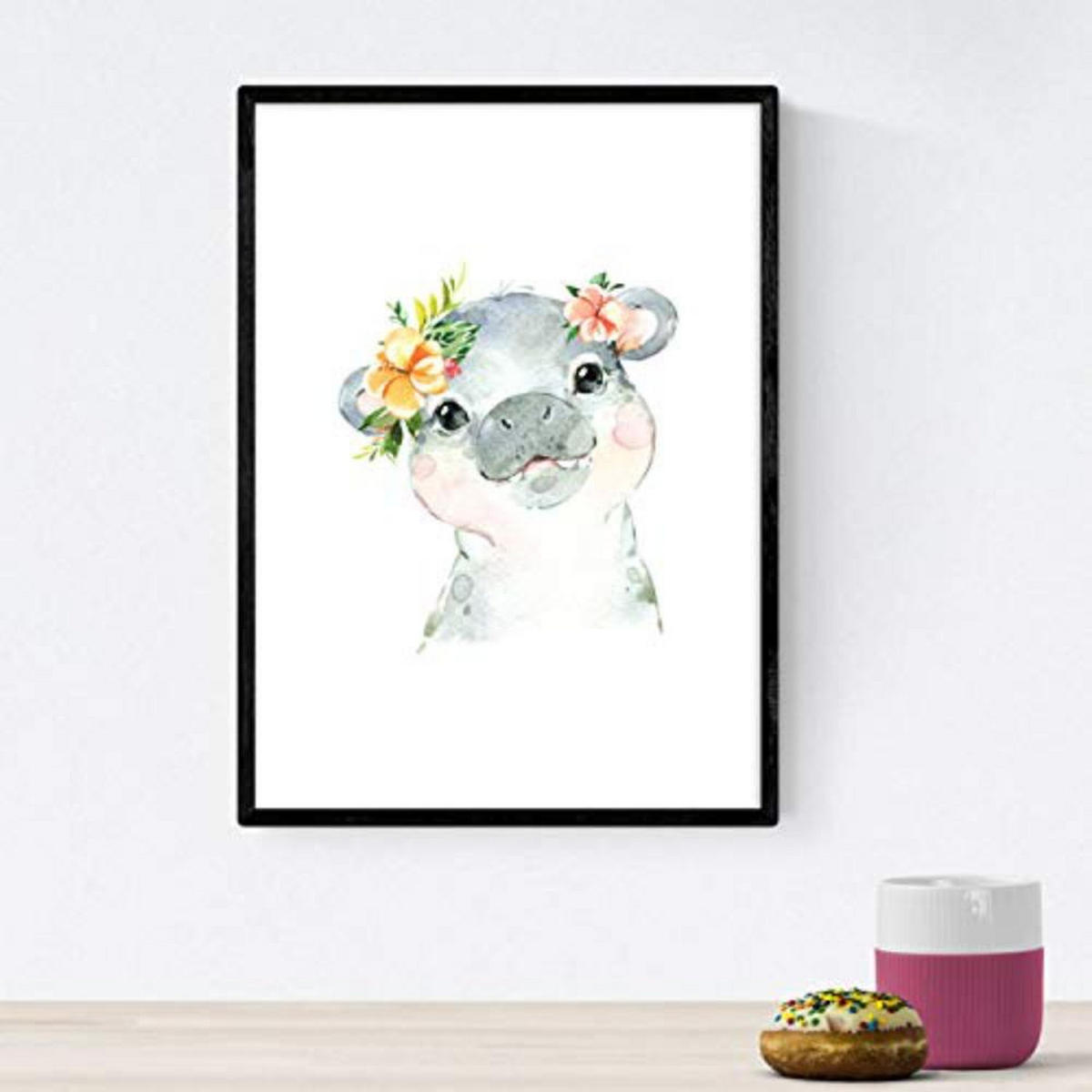 POSTER Set mit 4 Tiger Hypopotamus Elefant und Zebra A3 Rahmenlos - Klar, Papier (29.7/3cm) - Nacnic