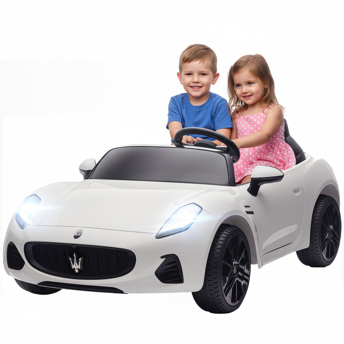 ELEKTROAUTO DE-06176 2-Sitzer mit Fernbedienung und LED Weiß - Weiß, Kunststoff/Metall (120/72/50cm) - ComfortXL