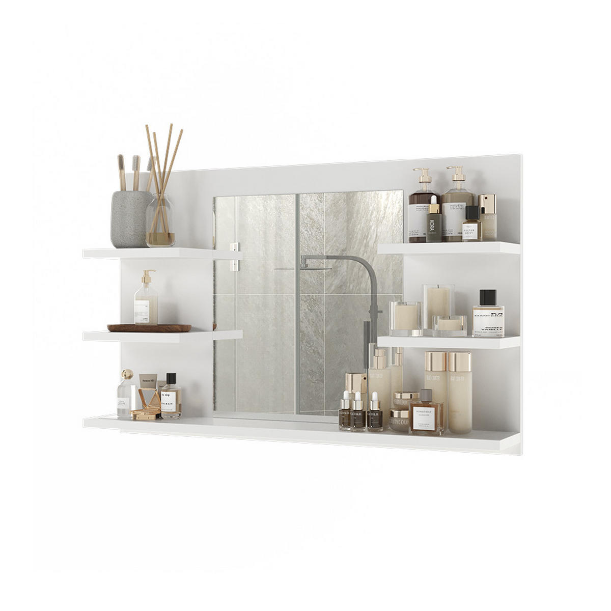 BADSPIEGELSCHRANK Wilbur Weiß 78 x 50 cm mit Regalen - Weiß, Holzwerkstoff (78/50/13.6cm) - Vicco