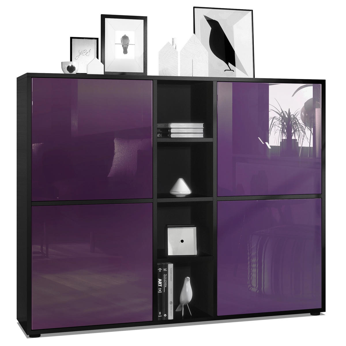 HIGHBOARD Cuba Türen in Brombeer Hochglanz - Brombeere, Holzwerkstoff (130.5/105.5/35.5cm) - Vladon