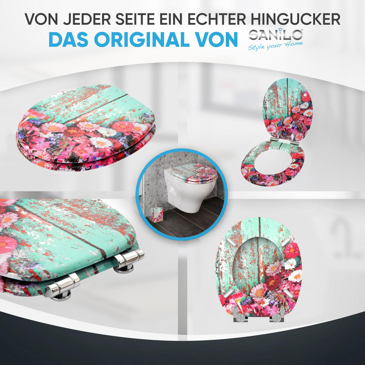 WC-SITZ mit Absenkautomatik Spring - Türkis, Holzwerkstoff (38/6/47cm) - Sanilo