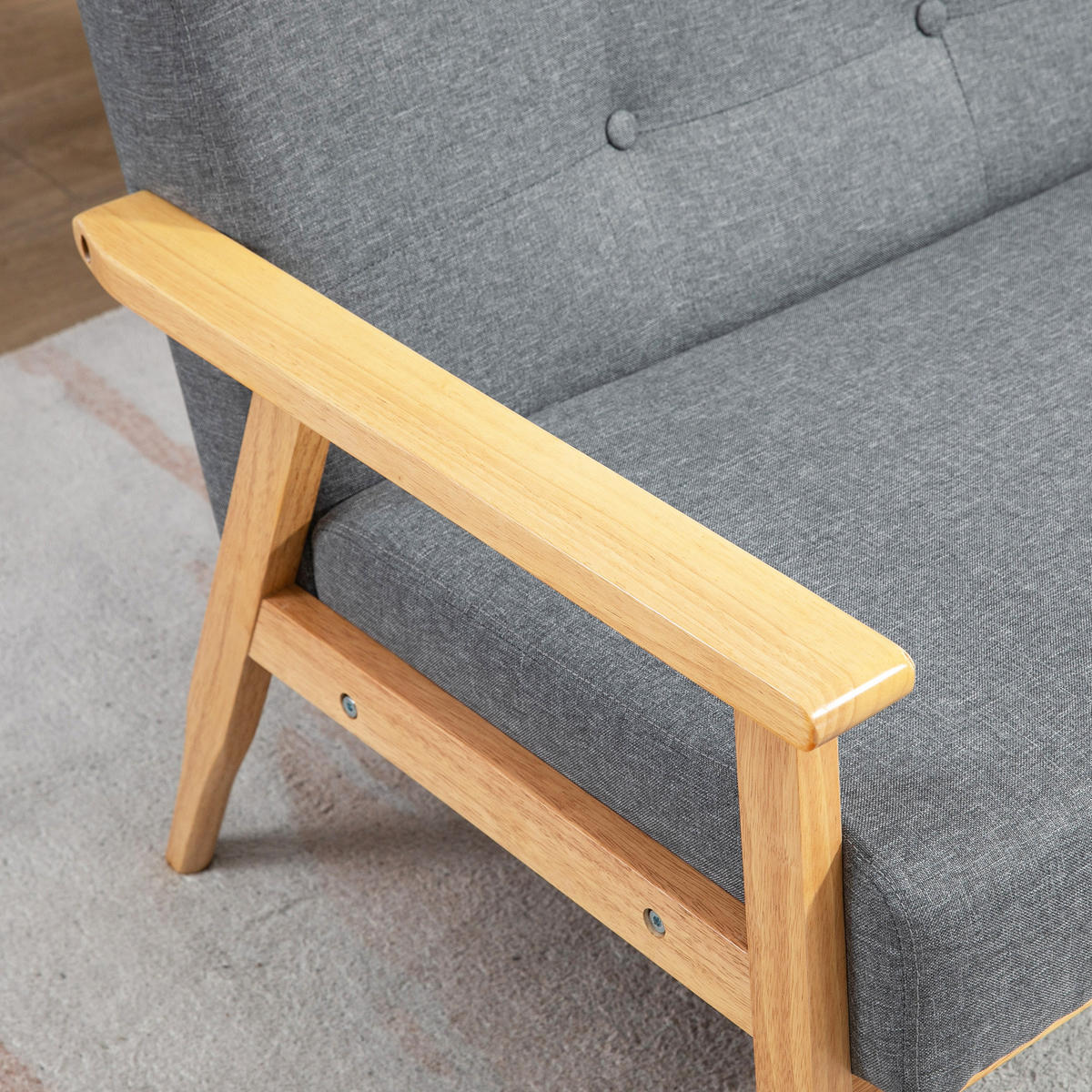 3-SITZER-SOFA Leinen Gummiholz Dunkelgrau - Dunkelgrau, Textil (69.5/73/154.5cm) - HOMCOM