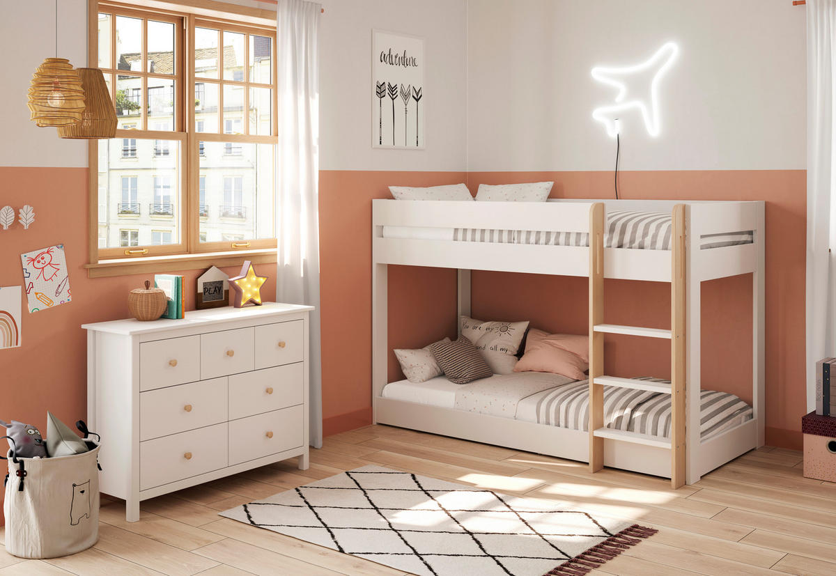 ETAGENBETT Angel Weiß 197/107/131 cm - Weiß, Holz - Calicosy