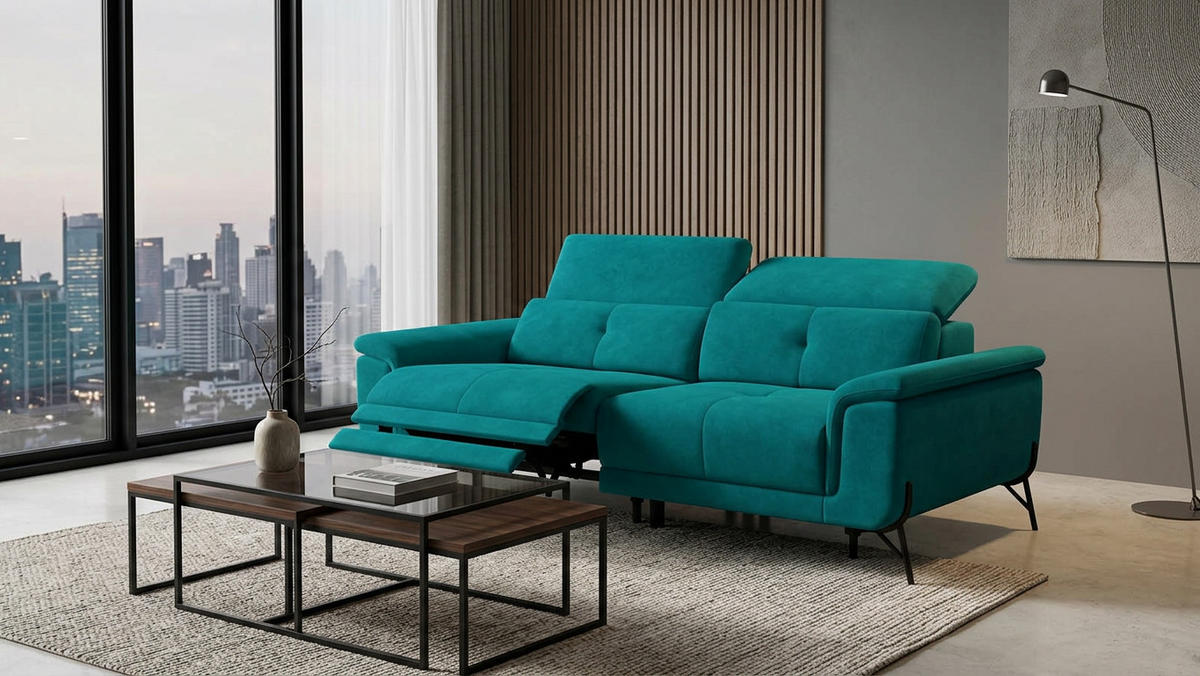 SOFA RELAX AVENA 3-Sitzer, dunkelgrüner Veloursstoff - Dunkelgrün/Schwarz, Holz/Textil (204/80/108cm) - Wozimo