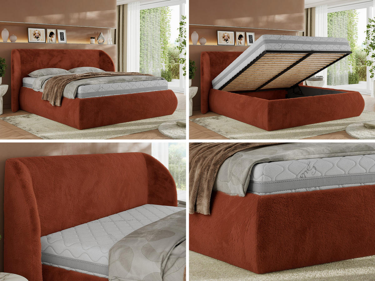 POLSTERBETT CAELA CLASSIC 180/200 - Orange Plüsch - ohne Matratze - Orange, Textil (180/200cm) - MKS