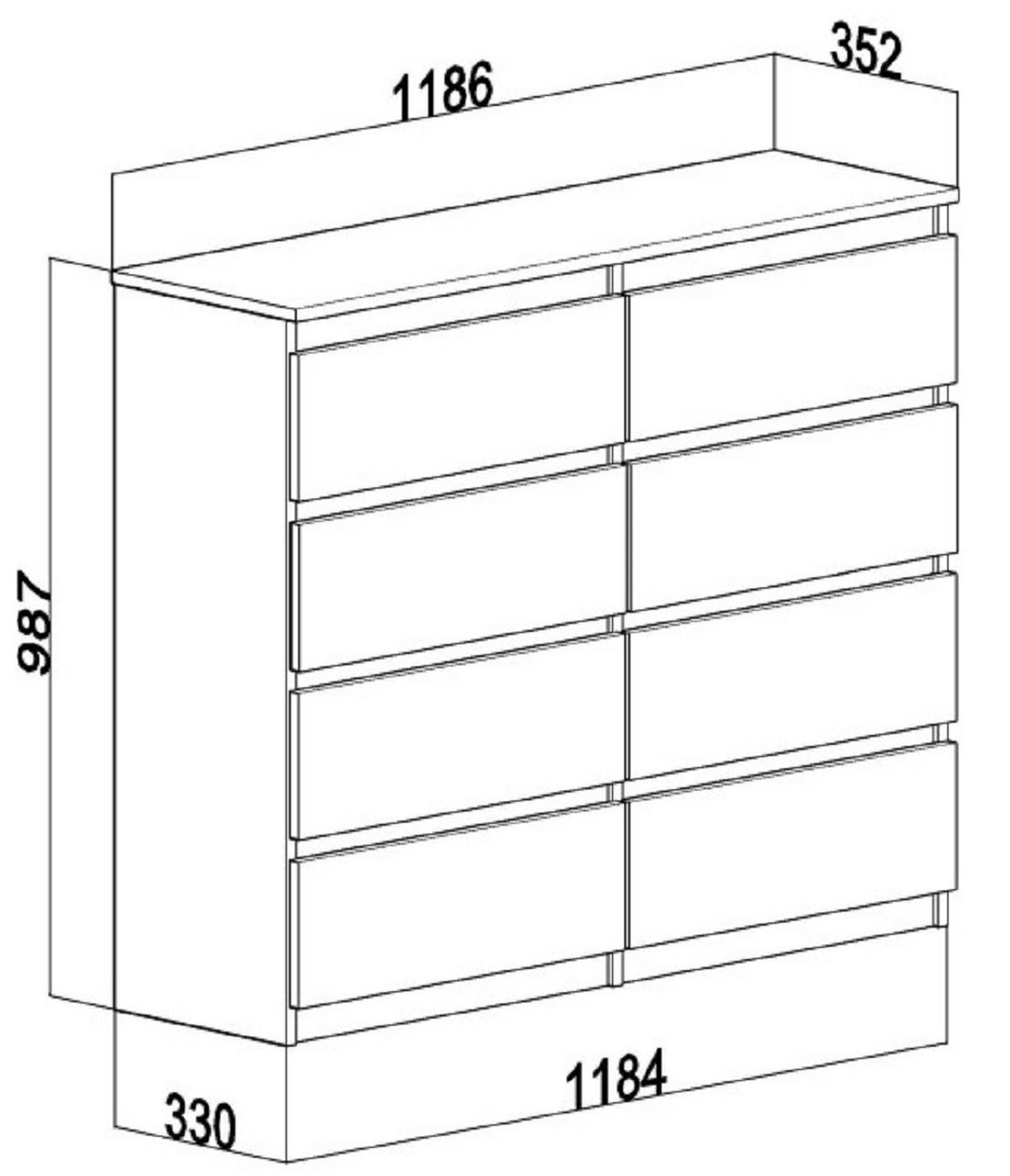 KOMMODE mit 8 Schubladen 120 weiß - Weinrot, Holzwerkstoff (120/76/35cm) - EMIX24