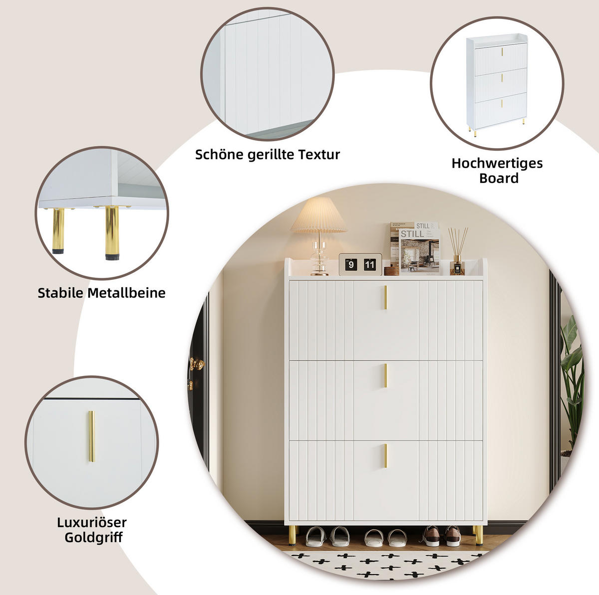 SCHUHSCHRANK 80/23/123,5 cm aus MDF mit 3 Klappen und verstellbaren Einlegeböden, platzsparend, Weiß - Weiß, Holzwerkstoff (80/123.5/23.5cm) - Redom