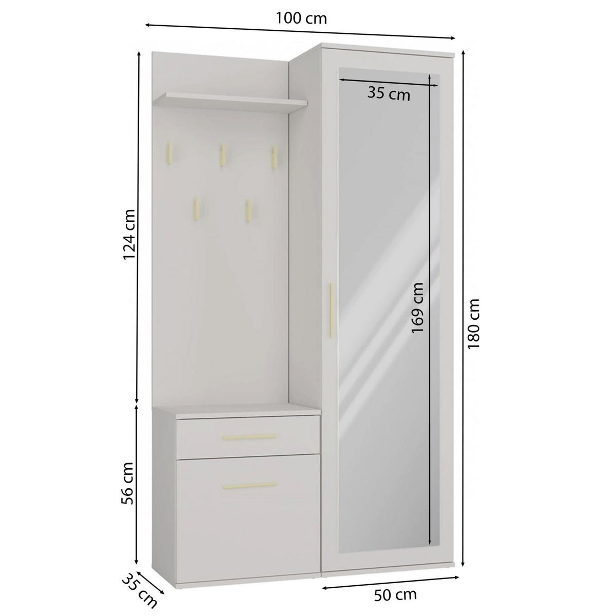 FLURMÖBEL-SET Duvio Greige - Taupe/Silberfarben, Holzwerkstoff/Kunststoff (100/35/180cm) - Selsey