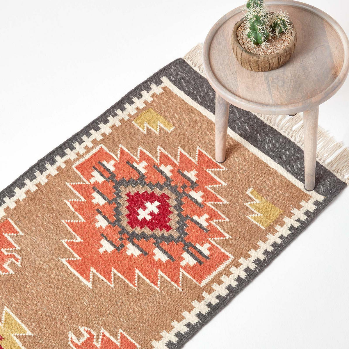 KELIM-TEPPICHLÄUFER Jaipur handgewebt 66/200 cm - Multicolor, Textil (66/200cm) - Homescapes