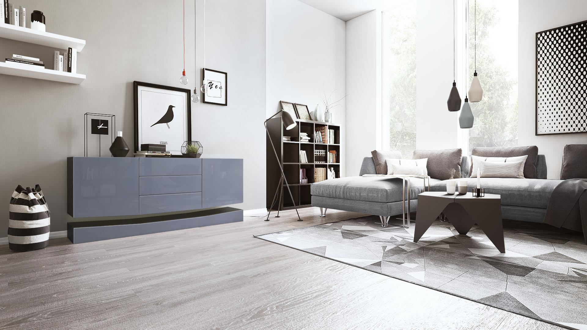 SIDEBOARD City Fronten in Grau Hochglanz - Grau, Holzwerkstoff (178/82/39cm) - Vladon