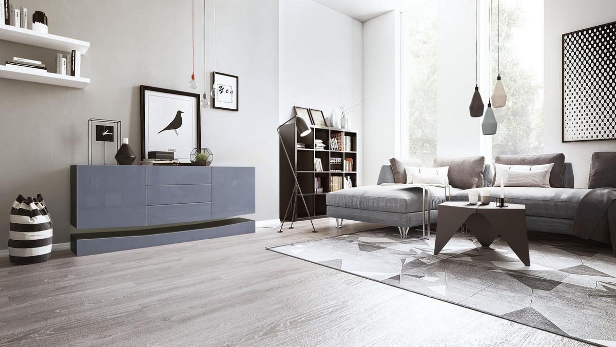 SIDEBOARD City Fronten in Grau Hochglanz - Grau, Holzwerkstoff (178/82/39cm) - Vladon