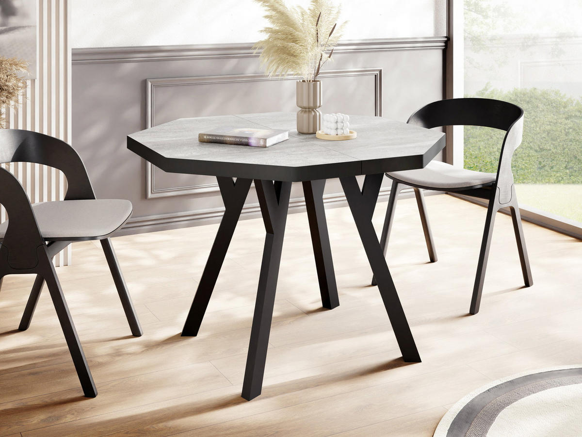 ESSTISCH Desmond achteckiger ausziehbarer, Grauer Beton 100-150/100/76 cm - Hellgrau/Schwarz, Holz/Holzwerkstoff (100/150/76cm) - WFL GROUP
