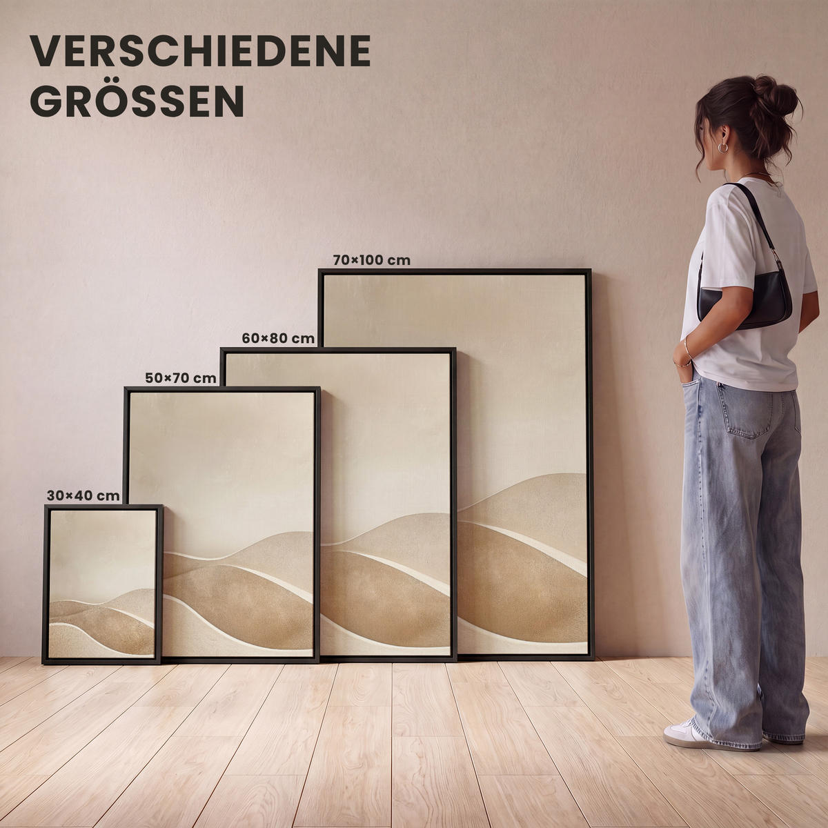 LEINWAND Bilder mit Rahmen - Beige - Natur - Abstrakt - Modern - 60x80 - Beige, Textil (60/80cm) - MuchoWow