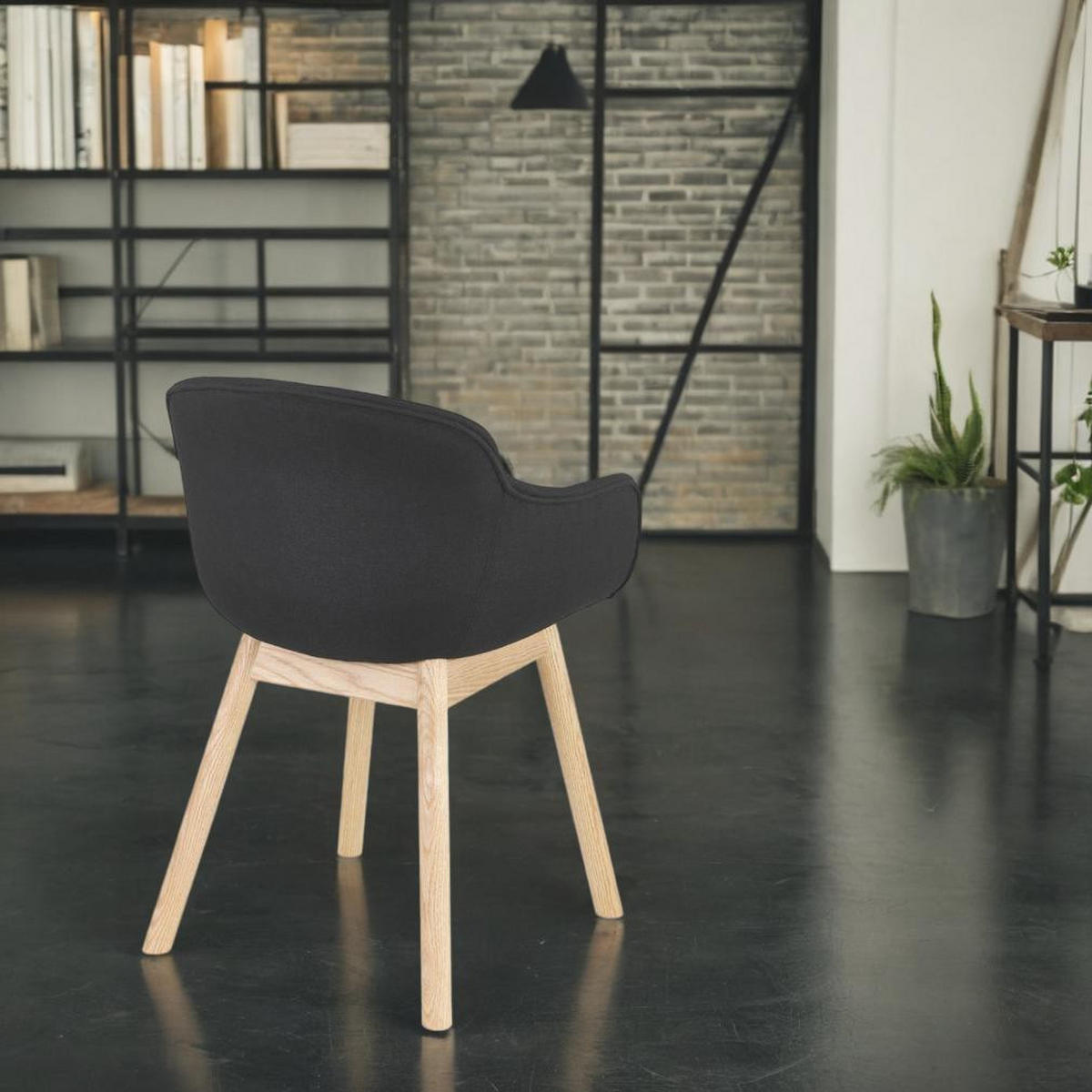 ESSZIMMERSTUHL Stoff mit Eichenbeinen und gepolsterten Armlehnen Ergonomisch, Schwarz 54x59x80 cm - Beige/Schwarz, Eichenholz/Textil (59/80/54cm) - KADIMA DESIGN