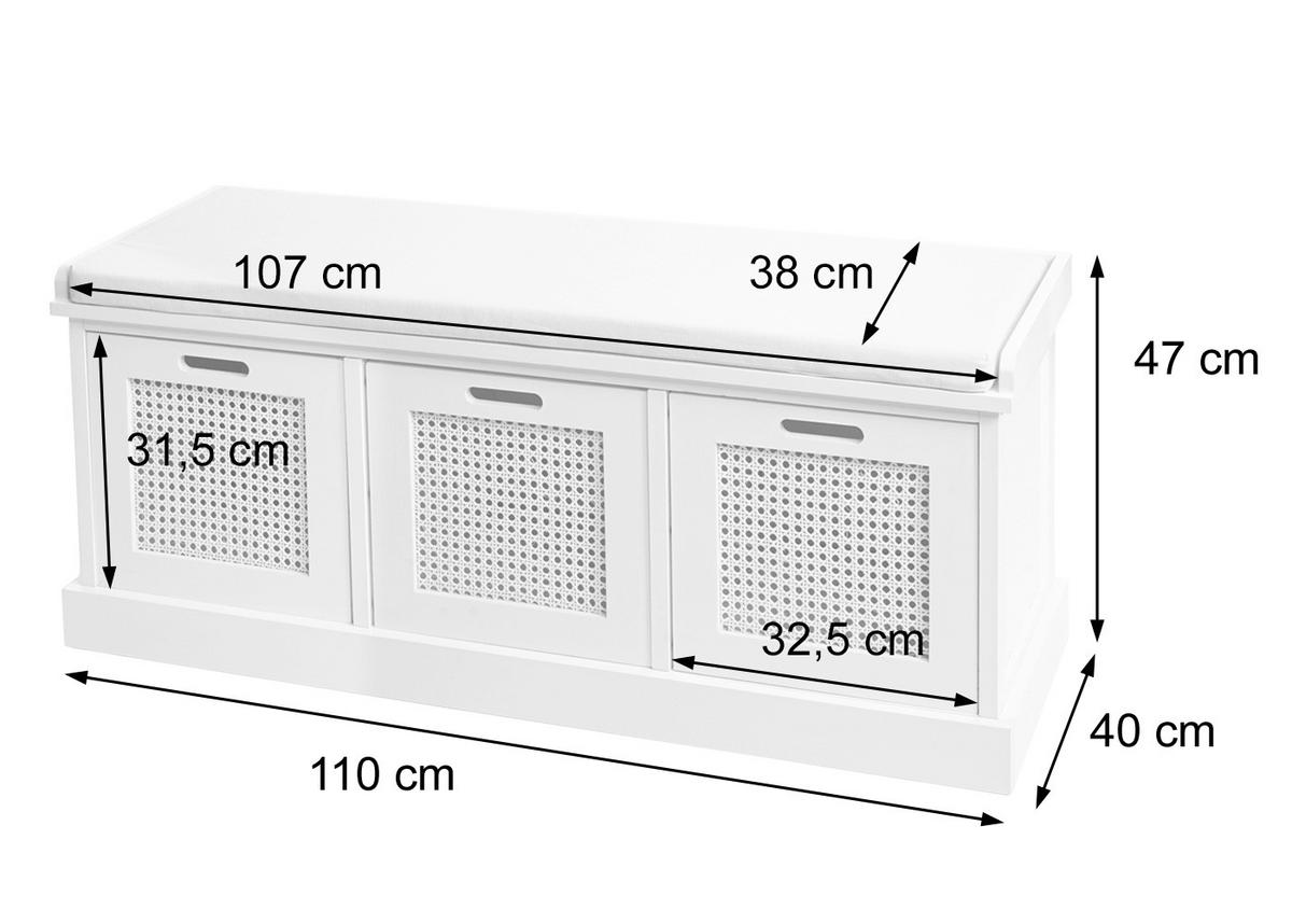 SITZBANK AUFBEWAHRUNGSBOXEN Cremeweiß - Weiß, Holz (110/47/40cm) - MCW