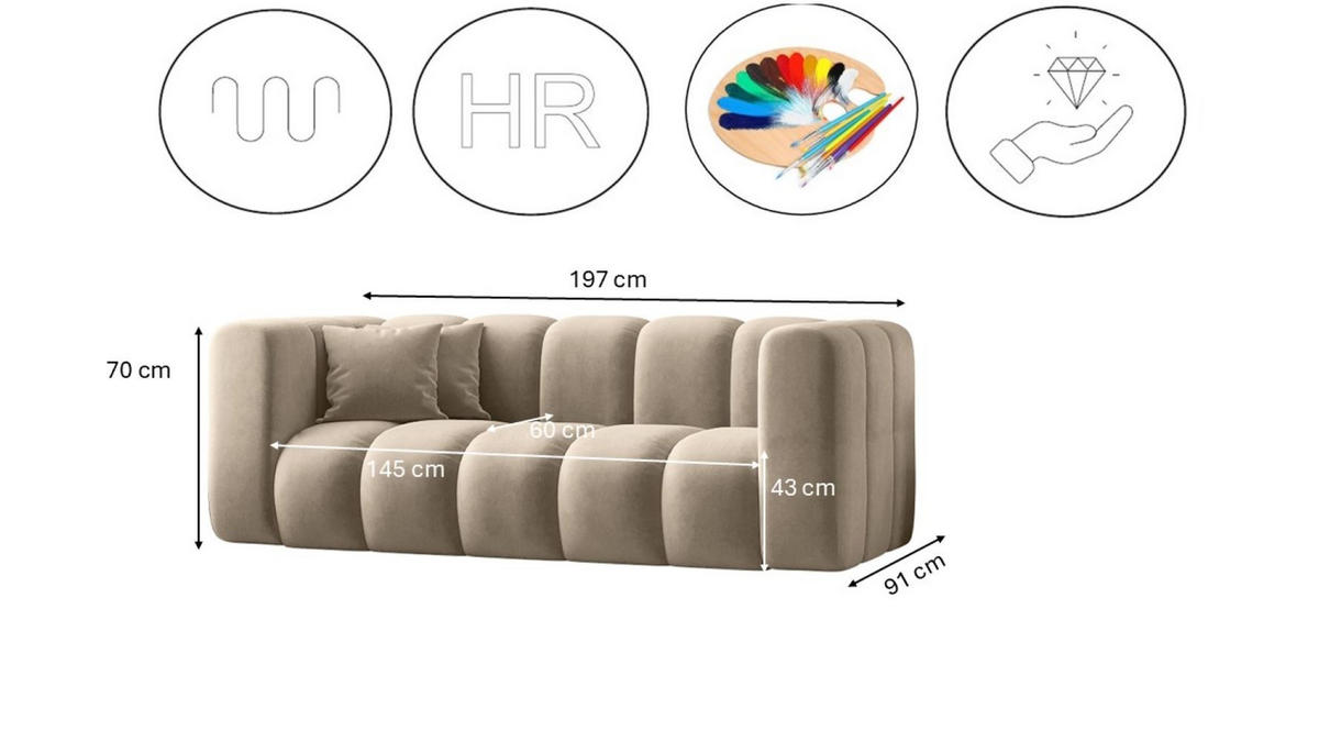 SOFAGARNITUR 2+1+1 Serie Grand Stilvol, Stoff Salvador Beige - Beige, Holz (91/70/197cm) - Kaiser Möbel