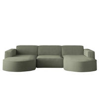 ECKSOFA Designer MODENA U STUDIO Stoff Dicker Cord Hellgrün - Hellgrün, Holz (165/299cm) - Kaiser Möbel
