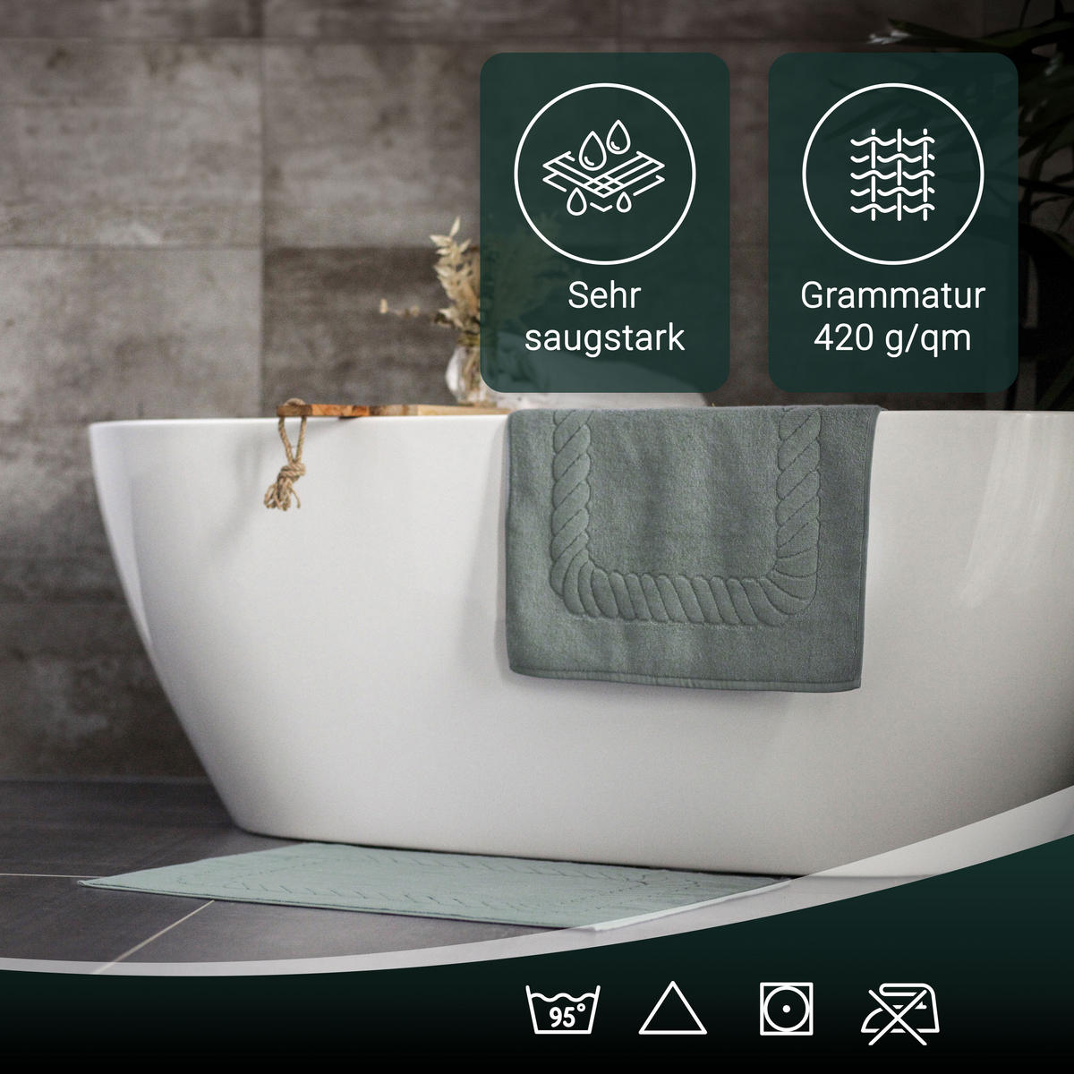 BADEMATTE, 2er-Set, 50x70 cm, 100% Baumwolle, Grau - Hellgrau, Textil (50/70cm) - Zollner