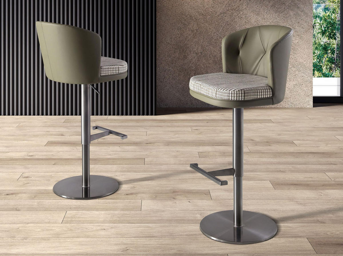 BARHOCKER Drehbar aus dunkelgrünem und weißem Stoff, olivgrün 49/56/82 cm - Edelstahlfarben/Salbeigrün, Leder/Textil (49/82/56cm) - ANGEL CERDA