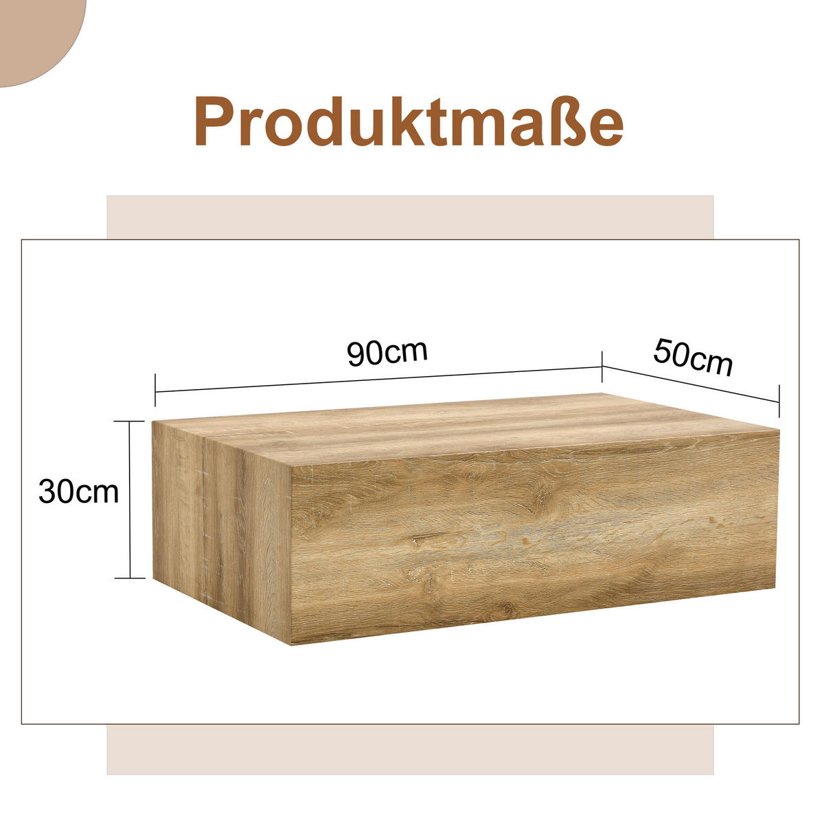 COUCHTISCH 90/50/30 cm Holz aus MDF mit Holzmaserung - Naturfarben, Holzwerkstoff (90/50/30cm) - OKMYHOME