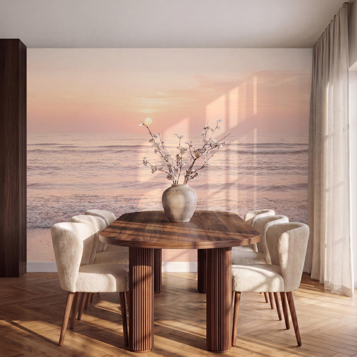 TAPETE - Sonne - Strand - Rosa - 260x200 cm - Hellrosa, Papier (260/200cm) - OnlyWow