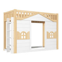 ETAGENBETT 90/200 cm DE-32832 mit Haus-Design und Fenster Weiß/Natur - Weiß, Holzwerkstoff (90/200cm) - ComfortXL