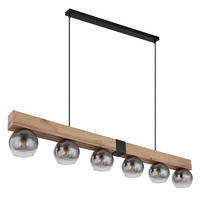 HÄNGELEUCHTE Holzoptik Braun Metall Schwarz - Braun, Glas (140/15/120cm) - Globo Lighting