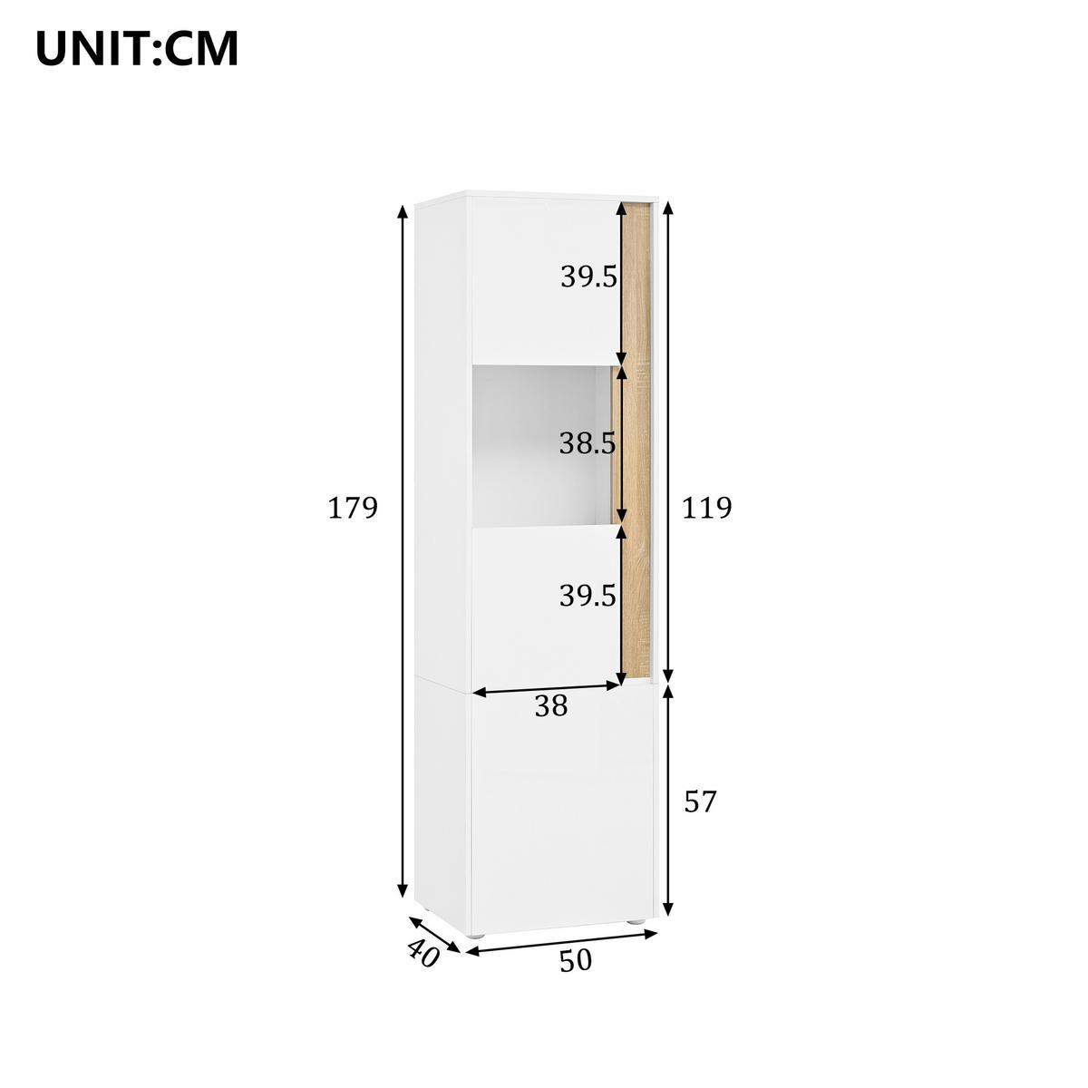VITRINE LED Acryl Tür 2 Türen Weiß Natur 179cm - Multicolor, Holzwerkstoff (50/179/40cm) - FLIEKS