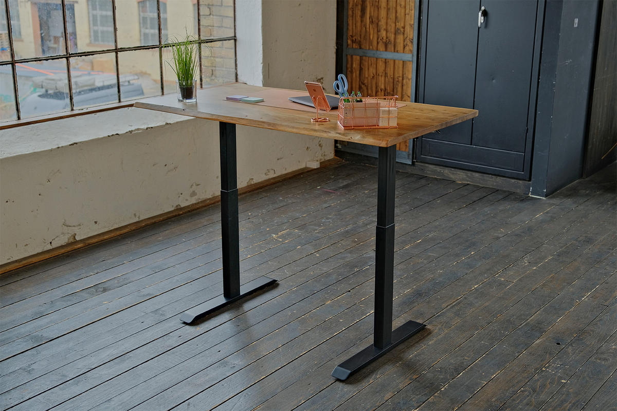 SCHREIBTISCH LORA elektrisch höhenverstellbar Holz Akazie - Schwarz/Naturfarben, Holz (180/90/72cm) - KAWOLA