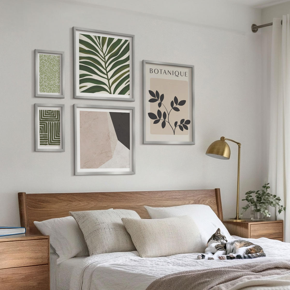 BILDER SET 5er Set - 50x50 cm & 20x30 cm & 40x60 cm Silberner Rahmen - Botanische Boho-Kompositionen - Silberfarben, Kunststoff (40/60cm) - TULUP