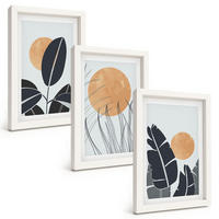 BILDER SET 3er Set - 20x30 cm Weißer Rahmen - Pflanzenmuster große Sonnen minimalistisch - Weiß, Kunststoff (20/30cm) - TULUP