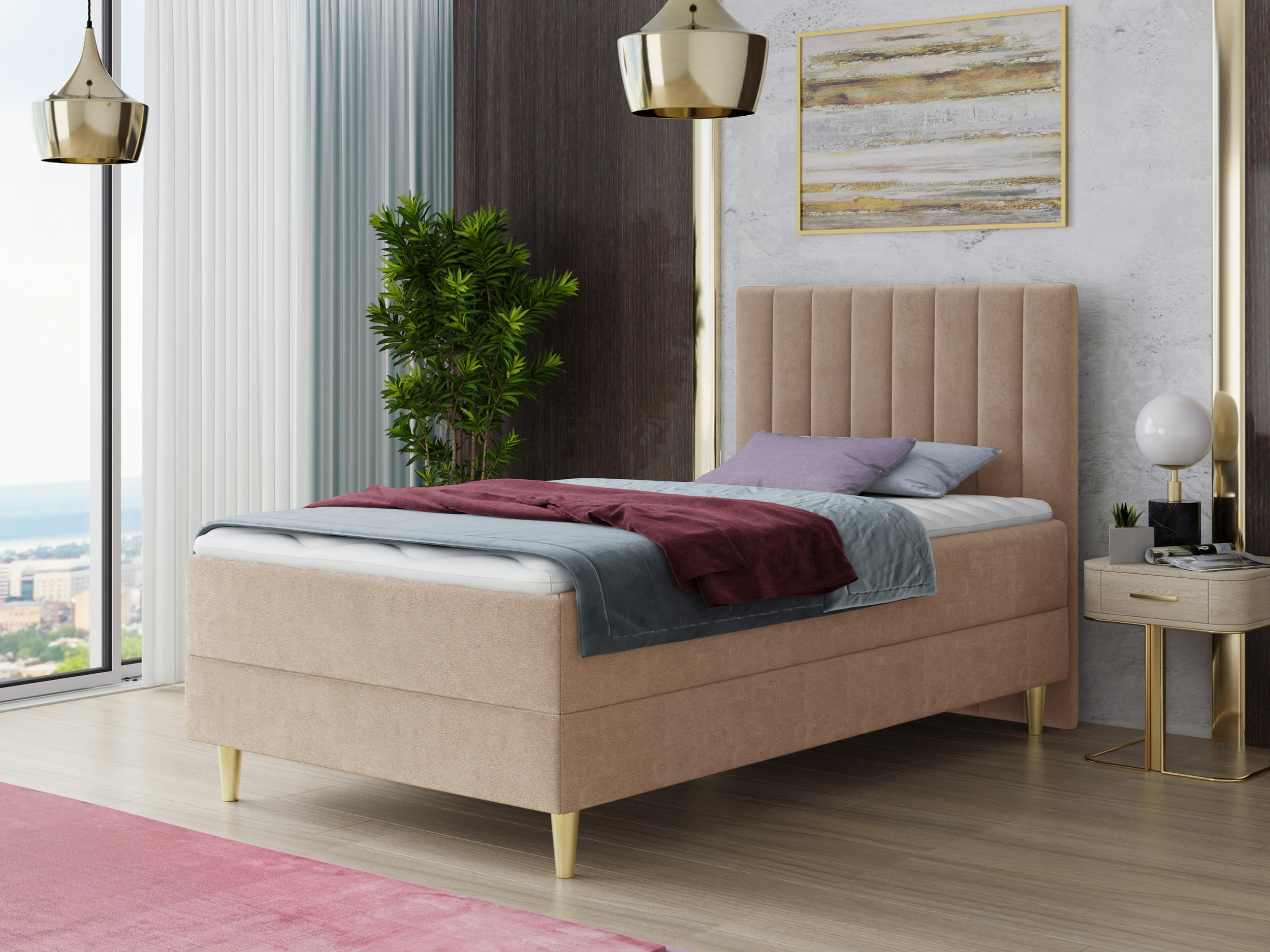 BOXBETT Gold Mini - 120x200 - Beige (Manila 02, Velvet) - Gelb/Beige, Holz/Holzwerkstoff (120/200cm) - Sofnet